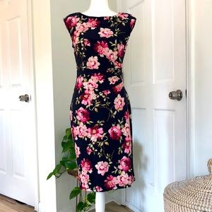 Last chance. Donating 🌺CATHERINE MALANDRINO RUCHED FLORAL BLUE COCKTAIL DRESS🌺